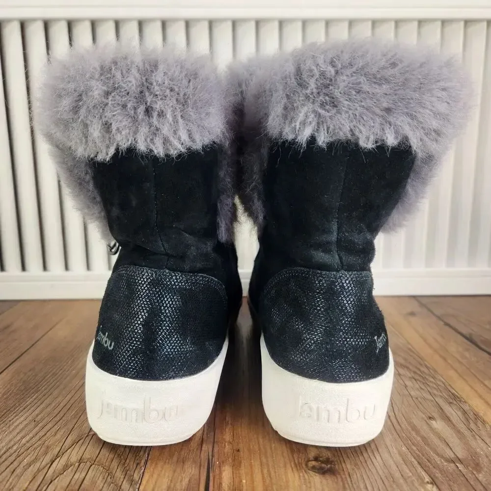 Jambu Erica Womens Sz 8M Black Faux Fur Zip Suede Ankle Winter Booties Boots